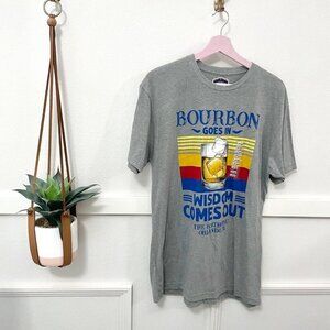NWT Unisex Disney Springs Boathouse Bourbon Goes In Wisdom Comes Out Grey Tee L